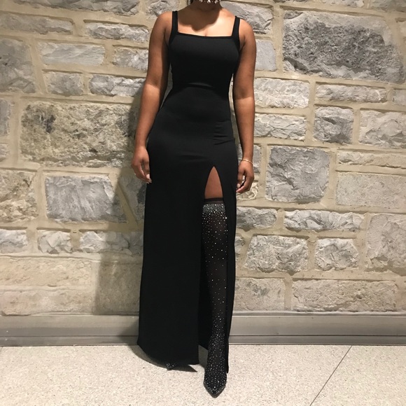 black straight maxi dress